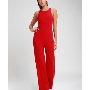 Lulu’s wide leg cutout red jumpsuit